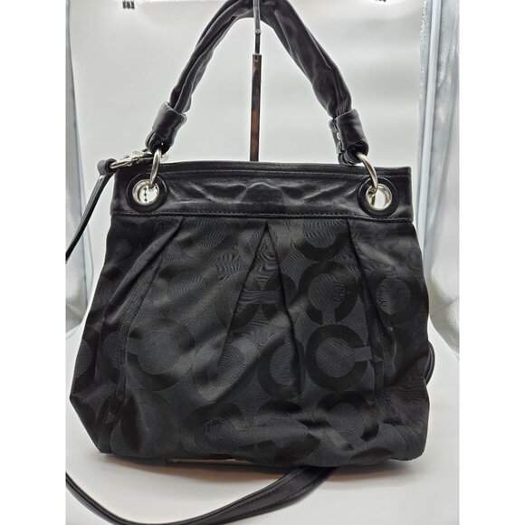 Coach L0893-13420 Op Art Shoulder Hobo Bag Black Signature - Picture 2 of 6